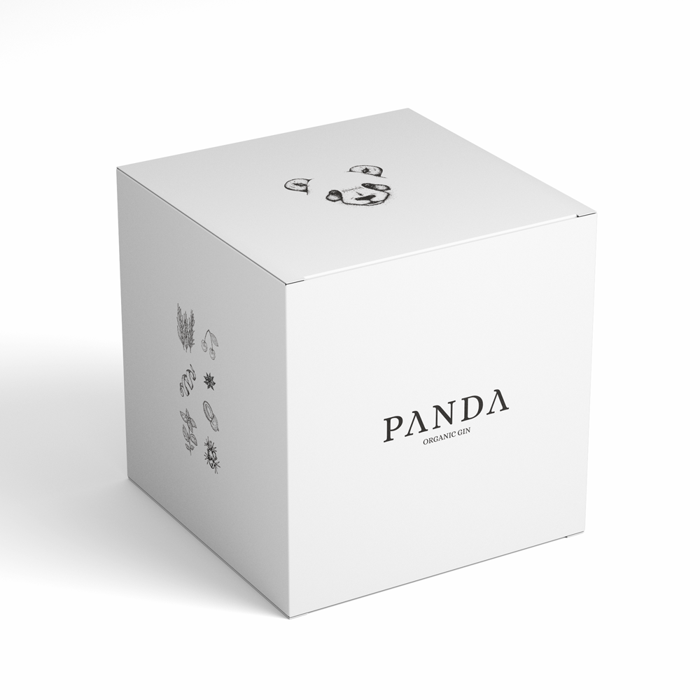 Premium white Panda Gin glass with gift box on a white background